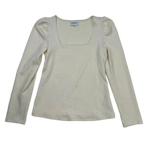 Frnch Paris Ivory Cream Square Neck Puff Blouse